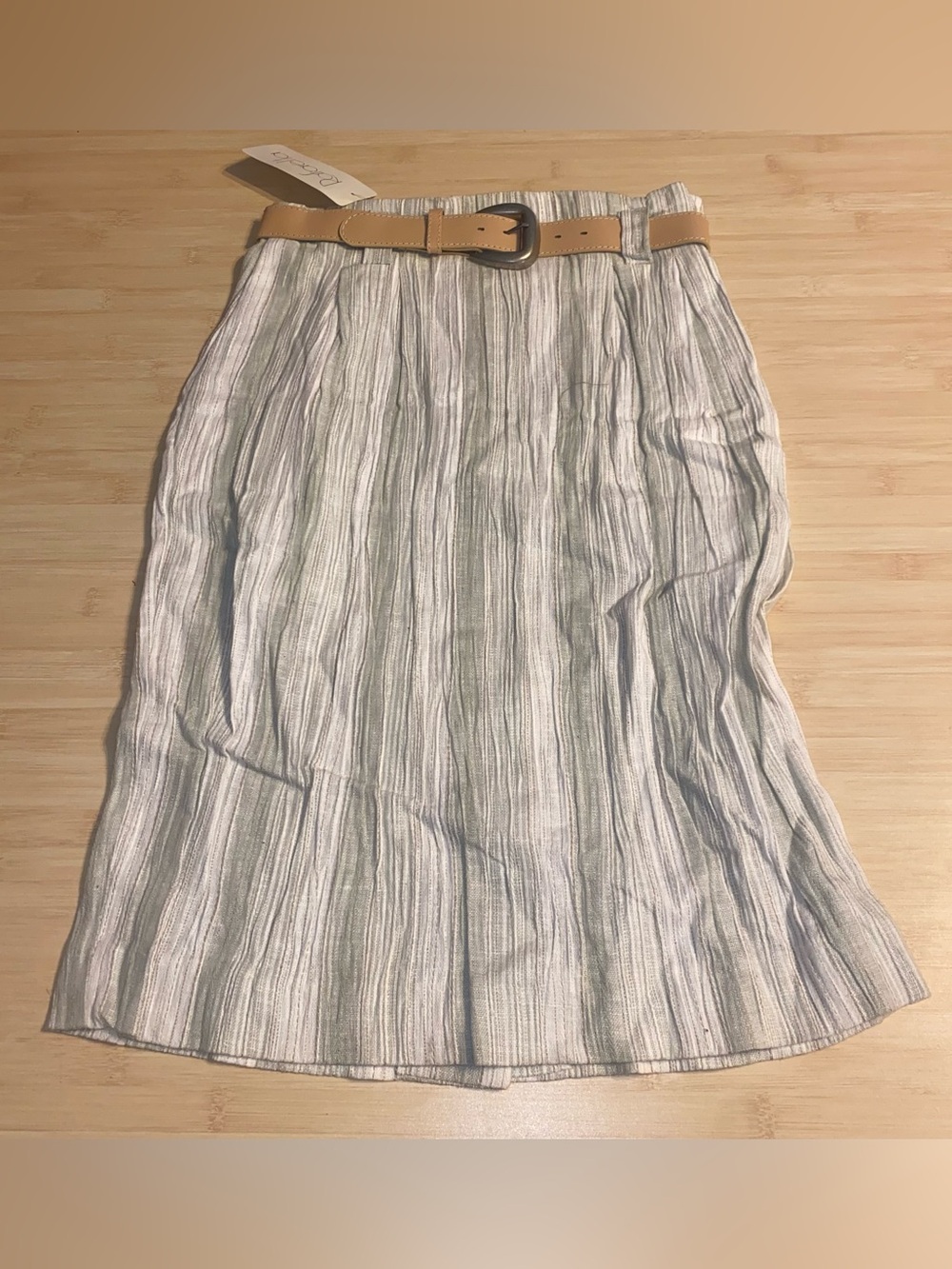 New Vintage Rafaella Pencil Skirt Linen Blend Coastal Size 4 Belt Fairy Stripe